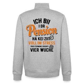 Ich bii i dr  Pension - Schwiizerdütsch - Unisex Organic Zip Sweatshirt von Stanley/Stella - Grau meliert - Hinten - AI Model Male 185 light (185cm)
