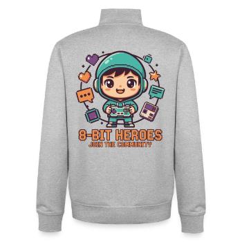 HÉROS 8 BITS | Jeux Rétro Chibi Communauté Pixel - Sweat zippé unisexe en coton bio Stanley/Stella - gris chiné - Dos - AI Model Male 185 light (185cm)