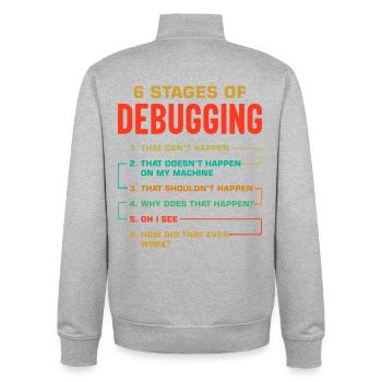 6 Stages of Debugging - Unisex Organic Zip Sweatshirt by Stanley/Stella - heather grey - Back - AI Model Male 185 light (185cm)
