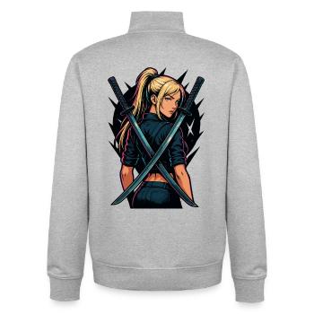 combattant avec katana action héroïne manga anime - Sweat zippé unisexe en coton bio Stanley/Stella - gris chiné - Dos - AI Model Male 185 light (185cm)