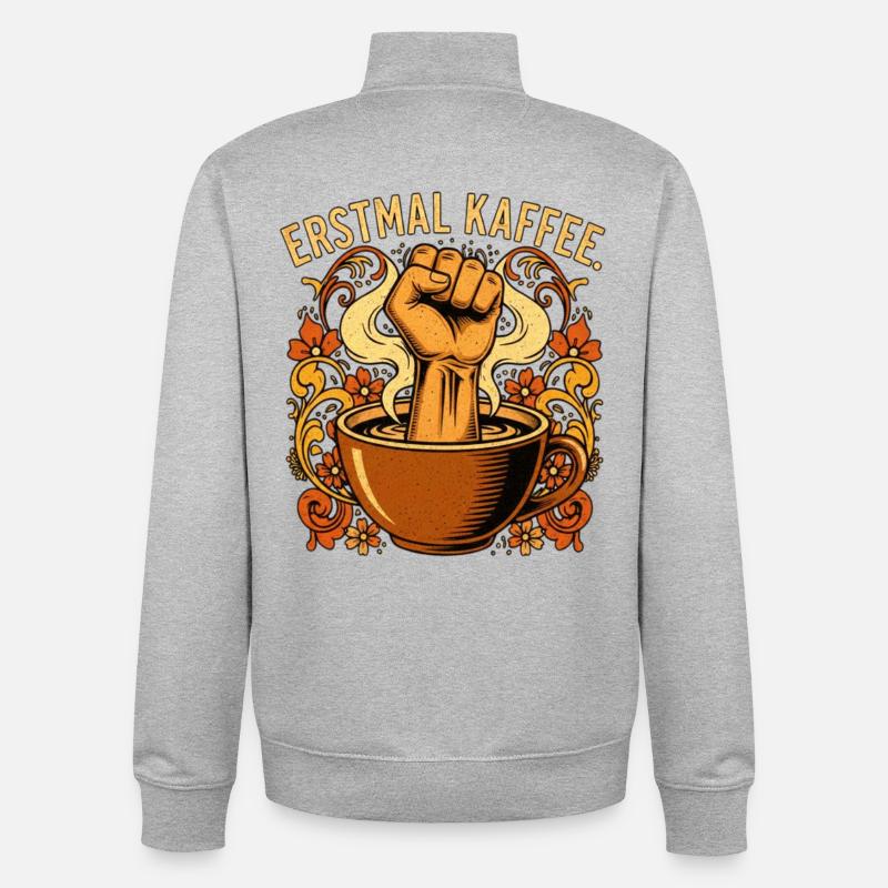 First Coffee Faust Statement - Unisex Organic Zip Sweatshirt by Stanley/Stella - heather grey