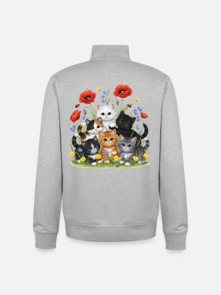 Kätzchen im Blumengarten - Unisex Organic Zip Sweatshirt von Stanley/Stella - Grau meliert