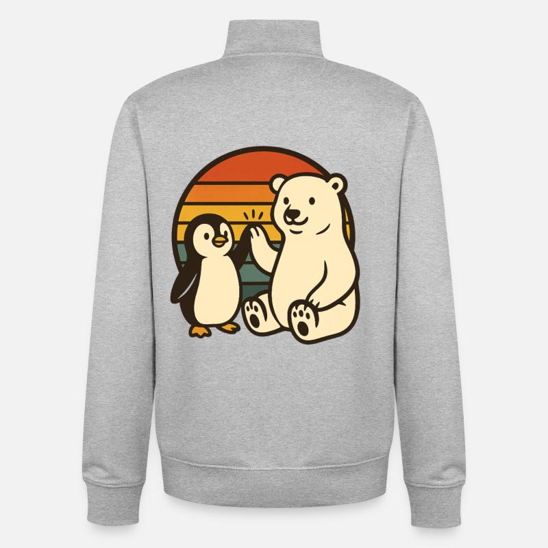 Polar bear and penguin - Unisex Organic Zip Sweatshirt by Stanley/Stella - heather grey