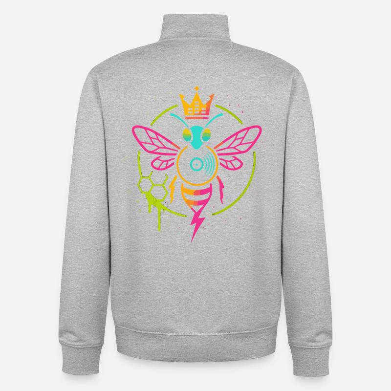 Neon Queen Bee, Electro Hive Beats - Unisex Organic Zip Sweatshirt by Stanley/Stella - heather grey