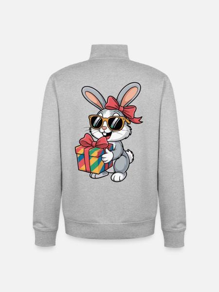 Fröhlicher Hase mit Geschenk - Unisex Organic Zip Sweatshirt von Stanley/Stella - Grau meliert