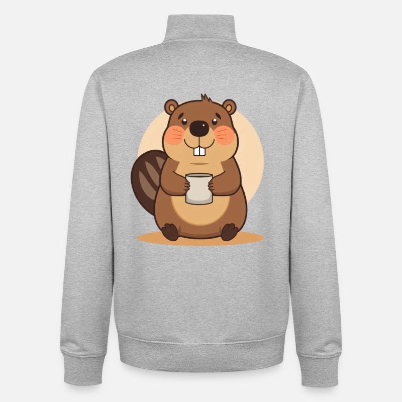 Liebenswerter Biber mit Tasse - Unisex Organic Zip Sweatshirt von Stanley/Stella - Grau meliert