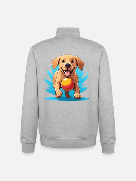 Cheerful Dog with Ball Cartoon - Unisex Organic Zip Sweatshirt by Stanley/Stella - heather grey
