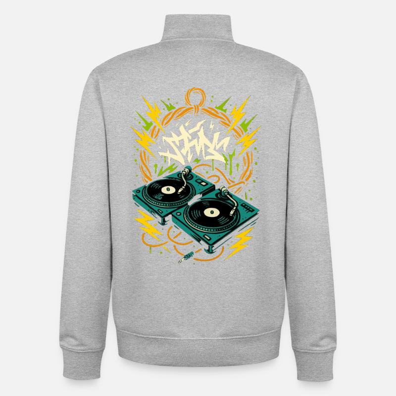 Turntables DJ, Graffiti Style, Rave Musik - Unisex Organic Zip Sweatshirt von Stanley/Stella - Grau meliert