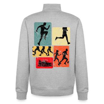 Mosaïque des silhouettes de la joie courante - Sweat zippé unisexe en coton bio Stanley/Stella - gris chiné - Dos - AI Model Male 185 light (185cm)