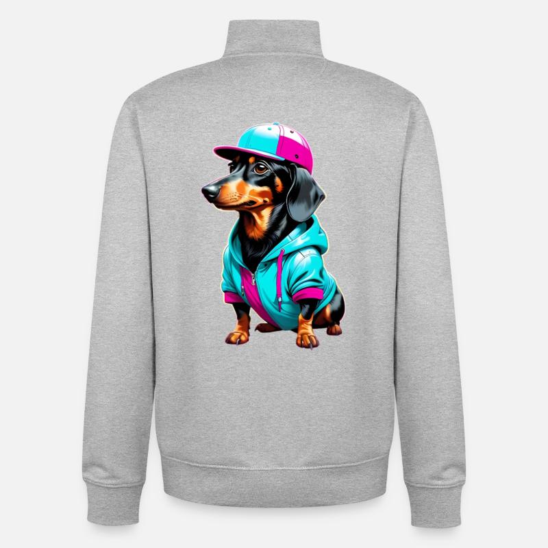 Teckel en sweat à capuche et casquette - Sweat zippé unisexe en coton bio Stanley/Stella - gris chiné