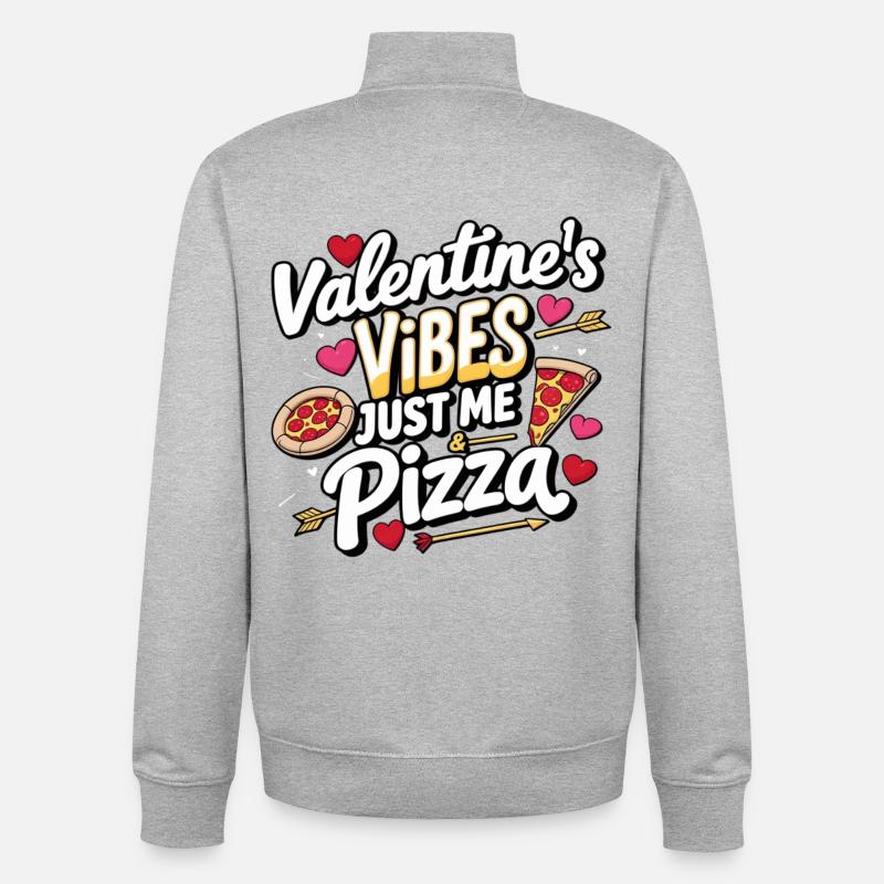 Love de la Saint-Valentin Pizza Vibrations - Sweat zippé unisexe en coton bio Stanley/Stella - gris chiné
