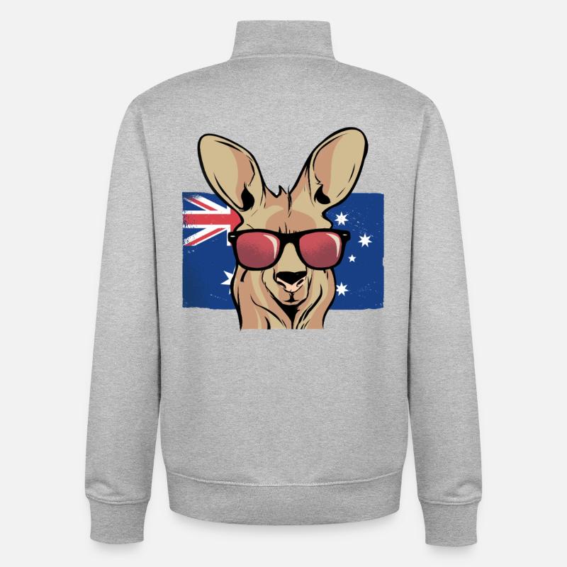 Känguru mit Sonnenbrillen Aussie Flagge - Unisex Organic Zip Sweatshirt von Stanley/Stella - Grau meliert