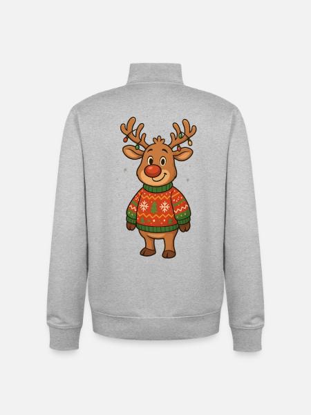 Winterhirsch im Weihnachtspullover - Unisex Organic Zip Sweatshirt von Stanley/Stella - Grau meliert