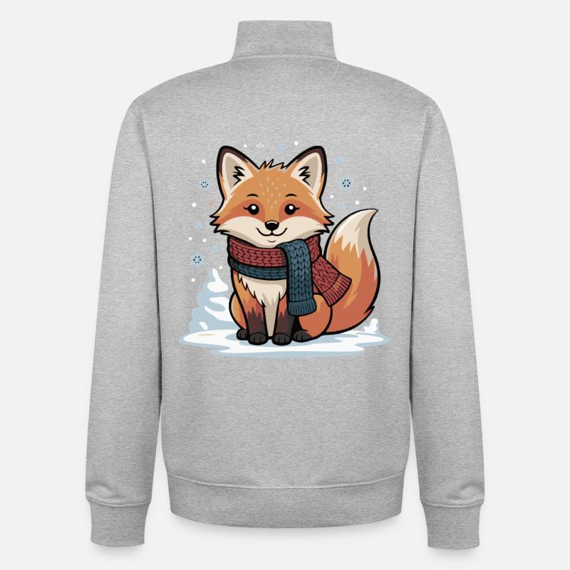 Renard d’hiver avec écharpe - Sweat zippé unisexe en coton bio Stanley/Stella - gris chiné