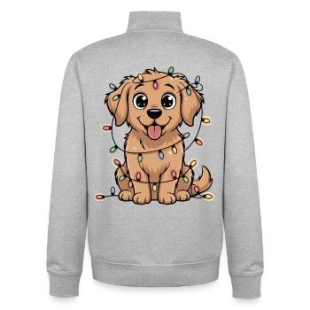 Lustiger Hund mit Lichterkette - Unisex Organic Zip Sweatshirt von Stanley/Stella - Grau meliert - Hinten - AI Model Male 185 light (185cm)
