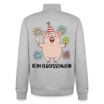 Team Glücksschwein Silvester - Unisex Organic Zip Sweatshirt von Stanley/Stella - Grau meliert - Hinten - AI Model Male 185 light (185cm)