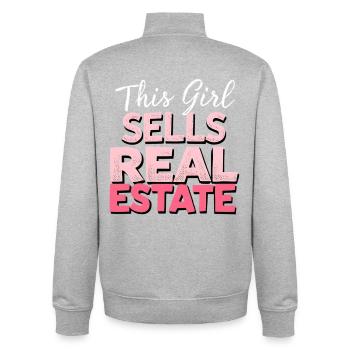 Cette fille vend de l’immobilier - Sweat zippé unisexe en coton bio Stanley/Stella - gris chiné - Dos - AI Model Male 185 light (185cm)