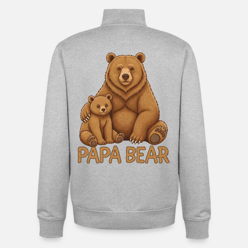 Papa Ours - Sweat zippé unisexe en coton bio Stanley/Stella - gris chiné