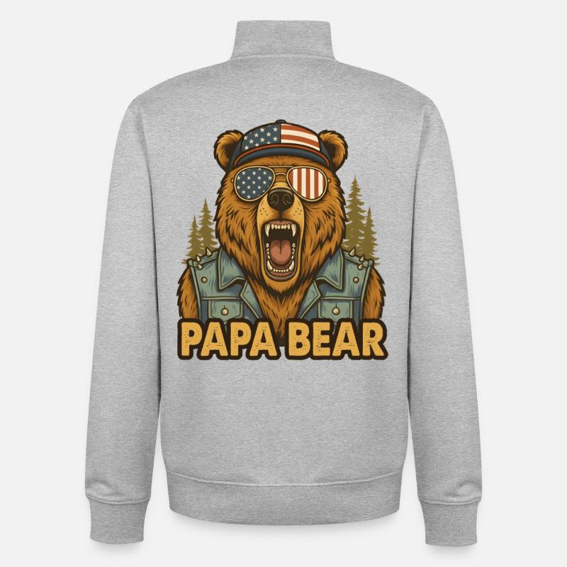 Papa Bear - Unisex Organic Zip Sweatshirt von Stanley/Stella - Grau meliert