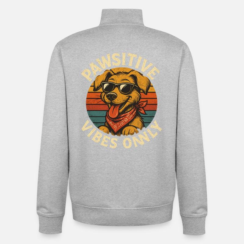 Pawsitive Vibes Only Hund Retro - Unisex Organic Zip Sweatshirt von Stanley/Stella - Grau meliert