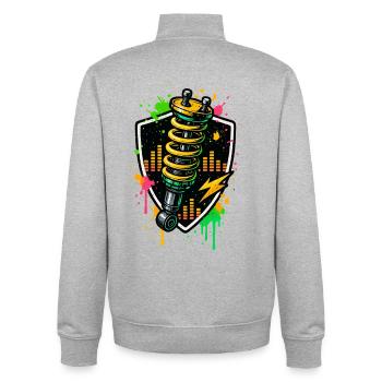 Gewindefahrwerk Neon, Tuning Schrauber Shirt - Unisex Organic Zip Sweatshirt von Stanley/Stella - Grau meliert - Hinten - AI Model Male 185 light (185cm)
