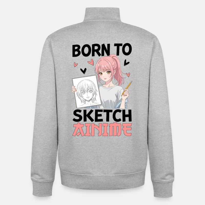 Né pour dessiner des animes - Sweat zippé unisexe en coton bio Stanley/Stella - gris chiné