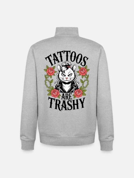 Punkkatze mit Lederjacke und Rosen - Unisex Organic Zip Sweatshirt von Stanley/Stella - Grau meliert