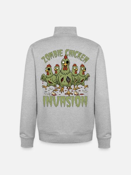 Zombie Chicken Invasion - Unisex Organic Zip Sweatshirt by Stanley/Stella - heather grey