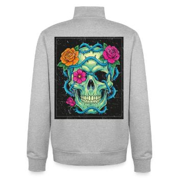 Street Skull Fashion - Floral Skull - Unisex Organic Zip Sweatshirt by Stanley/Stella - heather grey - Back - AI Model Male 185 light (185cm)