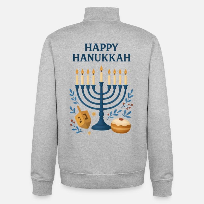 Joyeux Menorah festif de Hanoucca - Sweat zippé unisexe en coton bio Stanley/Stella - gris chiné