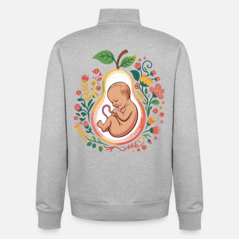 Frucht des Lebens: Blütenbauch - Unisex Organic Zip Sweatshirt von Stanley/Stella - Grau meliert