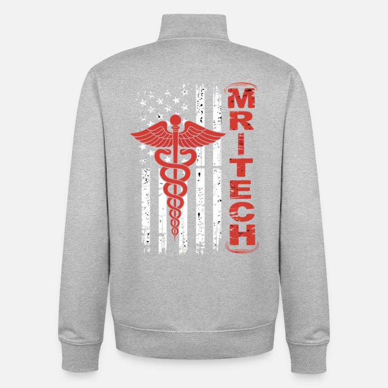 Drapeau Caducée rouge de MedTech - Sweat zippé unisexe en coton bio Stanley/Stella - gris chiné