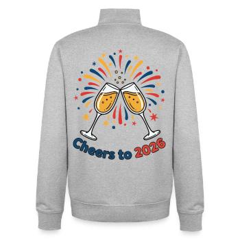 Santé à la conception de la célébration des feux d’artifice 2026 - Sweat zippé unisexe en coton bio Stanley/Stella - gris chiné - Dos - AI Model Male 185 light (185cm)