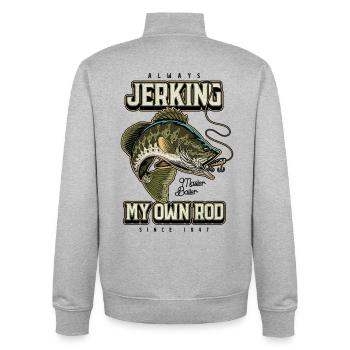 Immer mit meiner Rute zucken Lustiges Angeln Geboren 1947 - Unisex Organic Zip Sweatshirt von Stanley/Stella - Grau meliert - Hinten - AI Model Male 185 light (185cm)