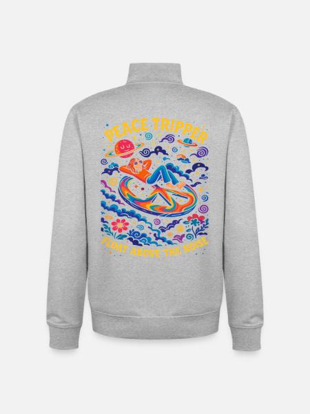 Psychedelic Peace Shirt, Cosmic Chill - Unisex Organic Zip Sweatshirt by Stanley/Stella - heather grey
