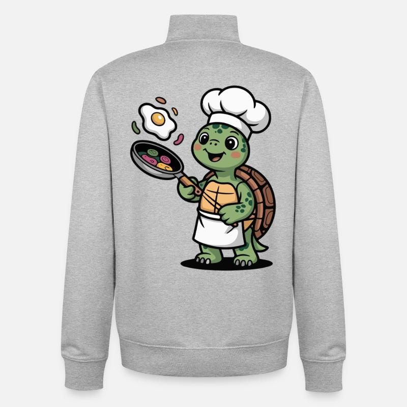Kitchen Turtle with Chef's Hat - Unisex Organic Zip Sweatshirt by Stanley/Stella - heather grey