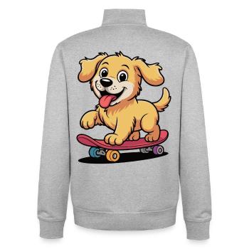 Skateboard Dog Cartoon - Unisex Organic Zip Sweatshirt by Stanley/Stella - heather grey - Back - AI Model Male 185 light (185cm)