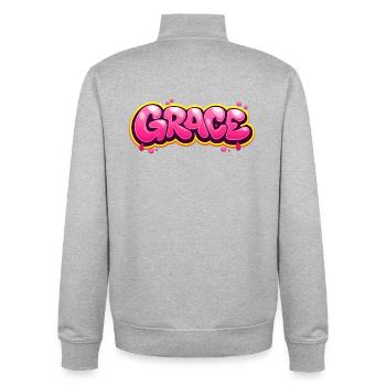 GRACE GRAFFITI NAME FOR PERFECT GIFT PRINTABLE on - Unisex Organic Zip Sweatshirt by Stanley/Stella - heather grey - Back - AI Model Male 185 light (185cm)