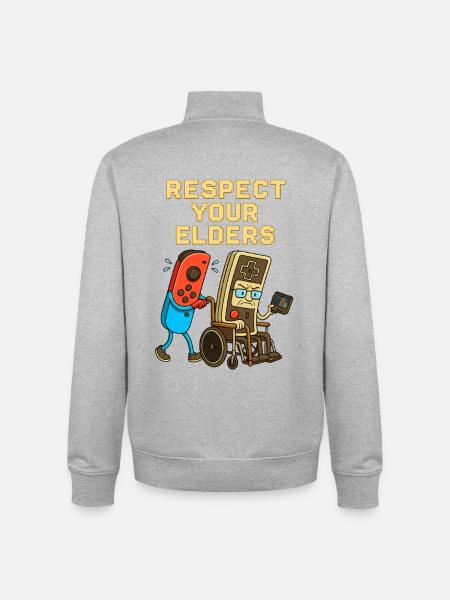 Respect Your Elders Gaming Control Retro - Unisex Organic Zip Sweatshirt by Stanley/Stella - heather grey
