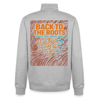 Back to the roots, analog seele digital - Unisex Organic Zip Sweatshirt by Stanley/Stella - heather grey - Back - AI Model Male 185 light (185cm)