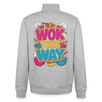 Un wok de ramen : comme ça, le bol de nouilles adore la cuisine japonaise - Sweat zippé unisexe en coton bio Stanley/Stella - gris chiné - Dos - AI Model Male 185 light (185cm)