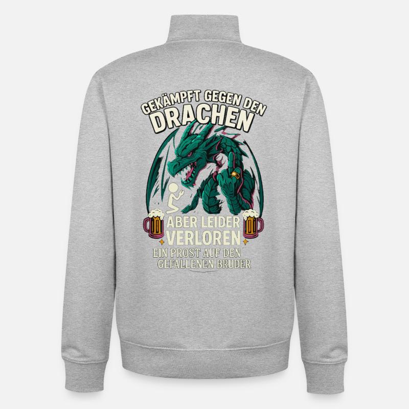 Drachenkampf Bruder, JGA Bierfreunde Spaß - Unisex Organic Zip Sweatshirt von Stanley/Stella - Grau meliert