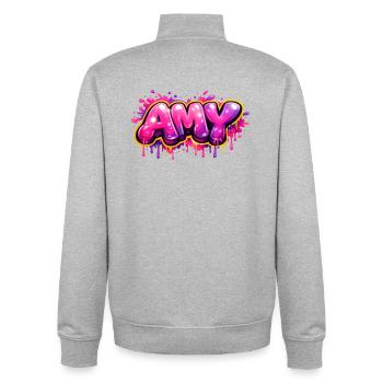 AMY GRAFFITI NAME FOR PERFECT GIFT PRINTABLE - Unisex Organic Zip Sweatshirt by Stanley/Stella - heather grey - Back - AI Model Male 185 light (185cm)