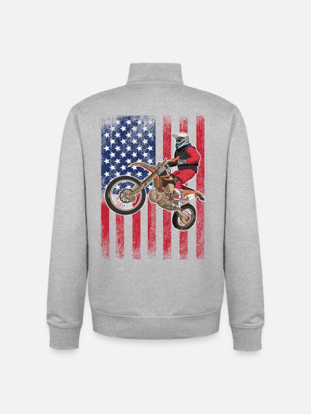 Dirt Biking USA Flag  - Unisex Organic Zip Sweatshirt by Stanley/Stella - heather grey