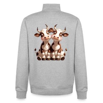 Duo de vaches Amitié câline - Sweat zippé unisexe en coton bio Stanley/Stella - gris chiné - Dos - AI Model Male 185 light (185cm)