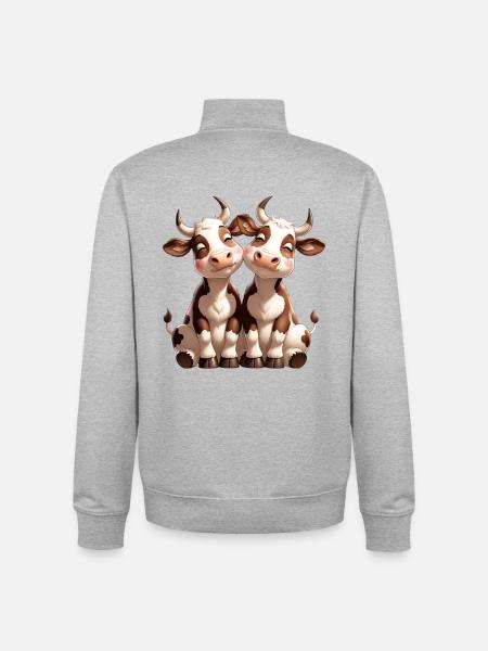Cow Duo Cuddle Friendship - Unisex Organic Zip Sweatshirt by Stanley/Stella - heather grey