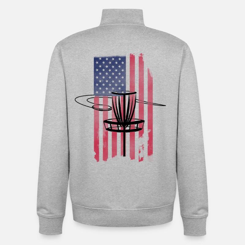 Drapeau Disc Golf USA - Sweat zippé unisexe en coton bio Stanley/Stella - gris chiné