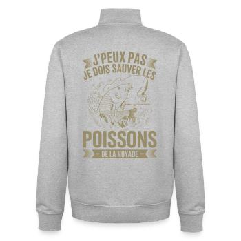 I can't, I have to save the fish Humor - Unisex Organic Zip Sweatshirt by Stanley/Stella - heather grey - Back - AI Model Male 185 light (185cm)
