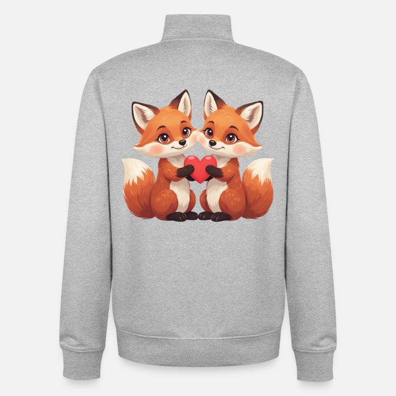 Fuchspaar mit Herz - Unisex Organic Zip Sweatshirt von Stanley/Stella - Grau meliert