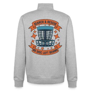 Search And Rescue No Disc Left Behind Disc Golf - Unisex Organic Zip Sweatshirt von Stanley/Stella - Grau meliert - Hinten - AI Model Male 185 light (185cm)